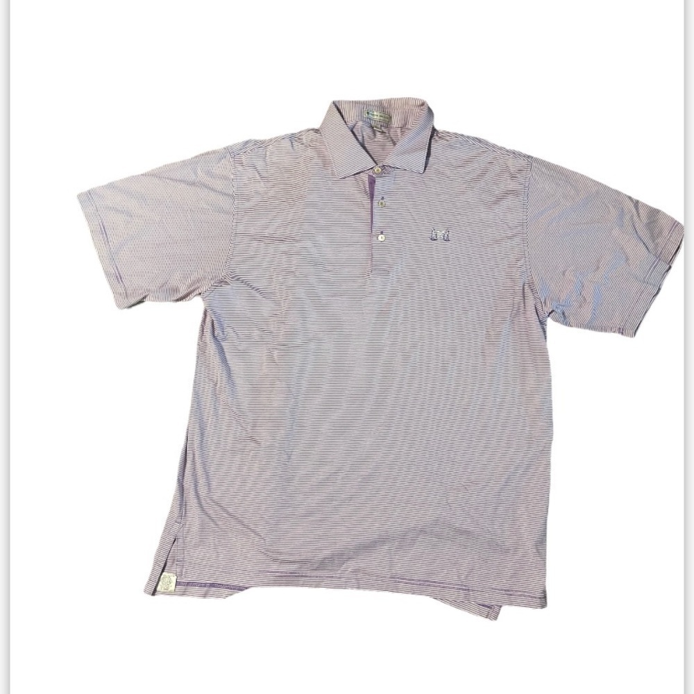 Peter Millar Polo Shirt Men’s Large Purple & White Striped Short Sleeve